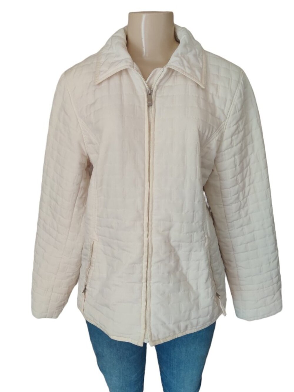 Esprit Quilted Jacket Women’s Large Off White Light Weight Lined Zip Up Coat